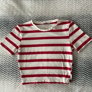 Loved, Zara Women’s Cropped Crewneck Short Sleeved Tee Red & White Stripe Sz XS